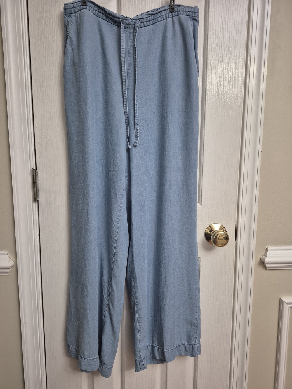 DKNY Light Wash Chambray Wide Leg Pants Elastic Waist Drawstring Medium